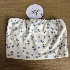 Princess Polly White Ribbed Strapless Bandeau with Blue Floral Print